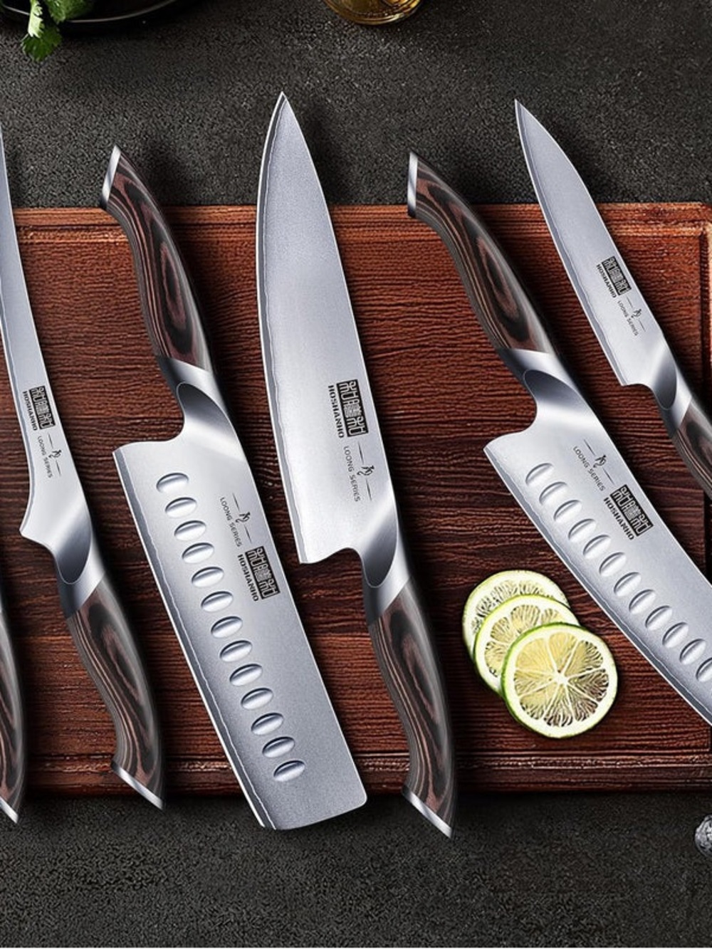Multipurpose 7-Piece Kitchen Knife Set with Magnetic Knife Block by Hoshanho-NWT